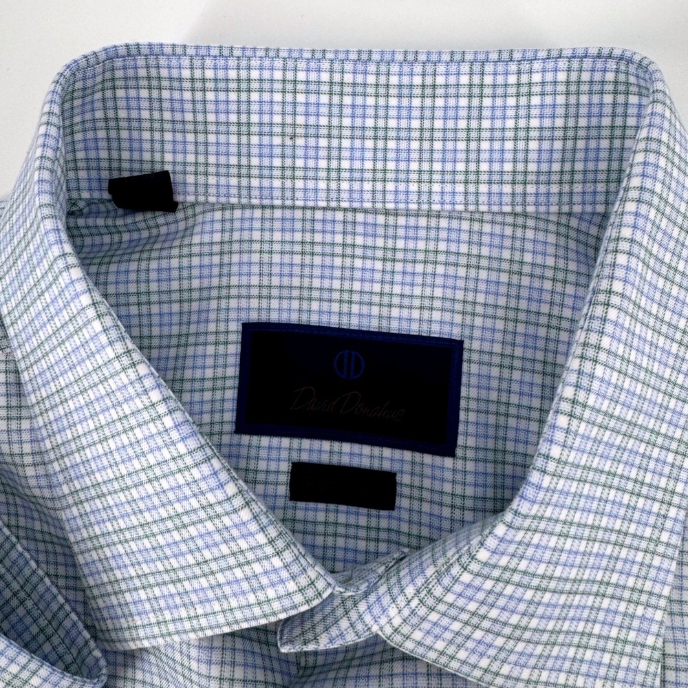 David Donahue Button Dress Shirt Sz 17 34/35 Blue Green Reg Fit Tattersall Check - Picture 4 of 10